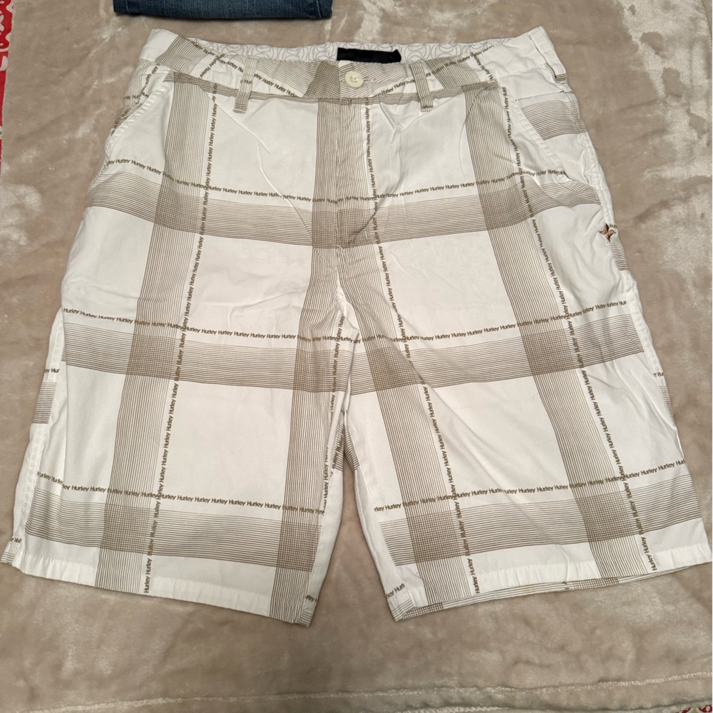 Hurley Striped Shorts in White and Brown